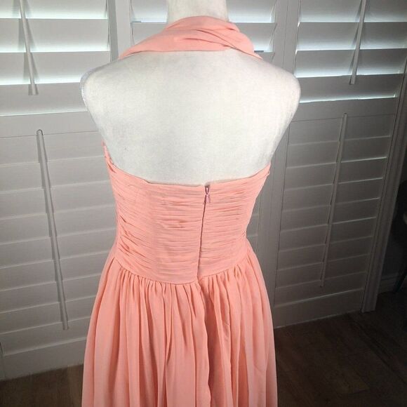 Peach Chiffon Cocktail Dress 6 Bridesmaid Homecoming Pleated Bodice Halter - Picture 9 of 11